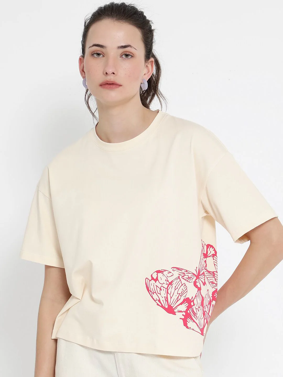 RAREISM Round Neck Drop-Shoulder Sleeves Boxy T-shirt - Image 2