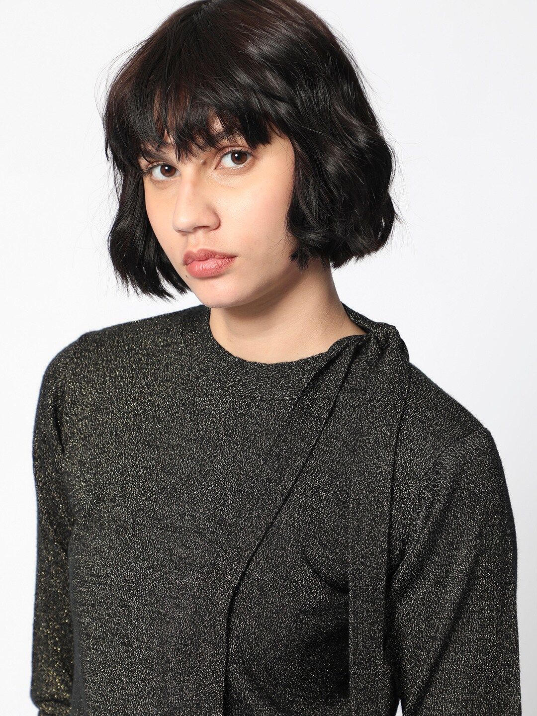 RAREISM Self Design Tie Ups Detail Long Sleeves Shimmer Top - Image 4