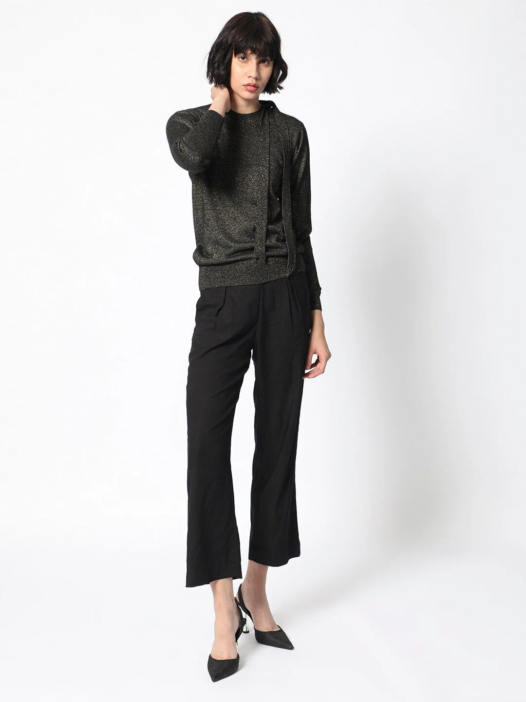 RAREISM Self Design Tie Ups Detail Long Sleeves Shimmer Top - Image 6