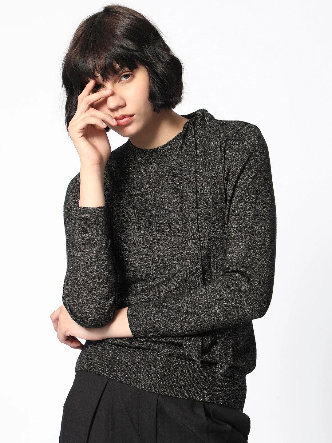 RAREISM Self Design Tie Ups Detail Long Sleeves Shimmer Top - Image 7