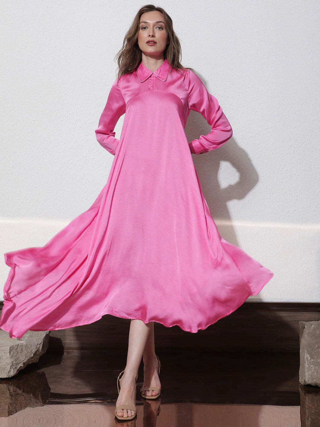 RAREISM Shirt Collar A-Line Maxi Dress - Image 3