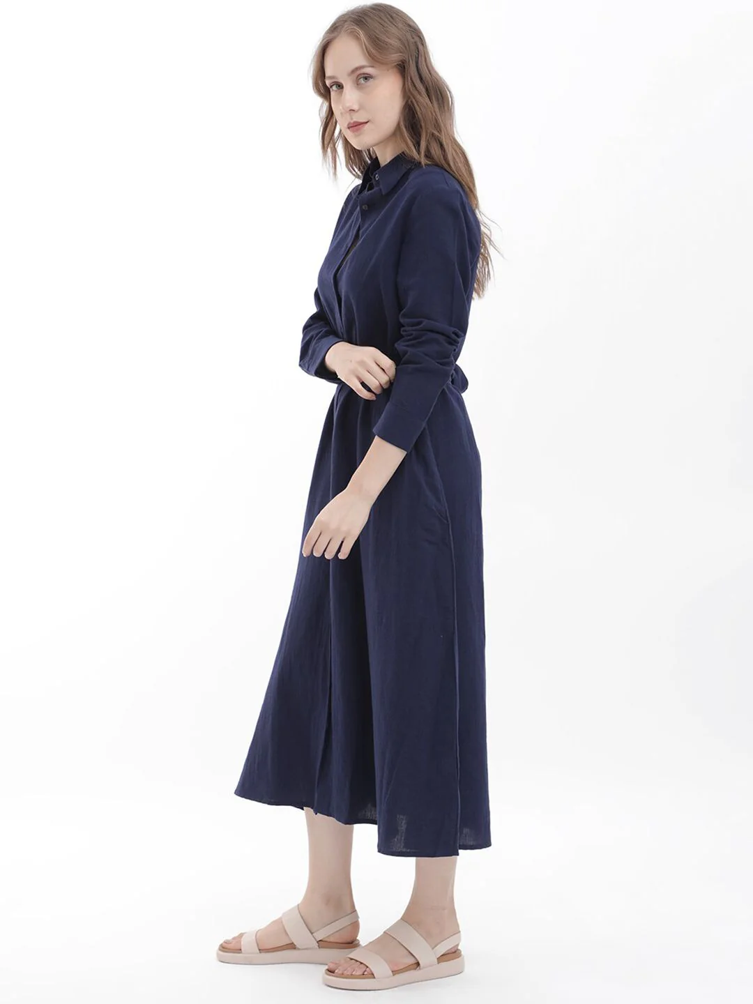 RAREISM Shirt Collar A-Line Midi Dress - Image 5