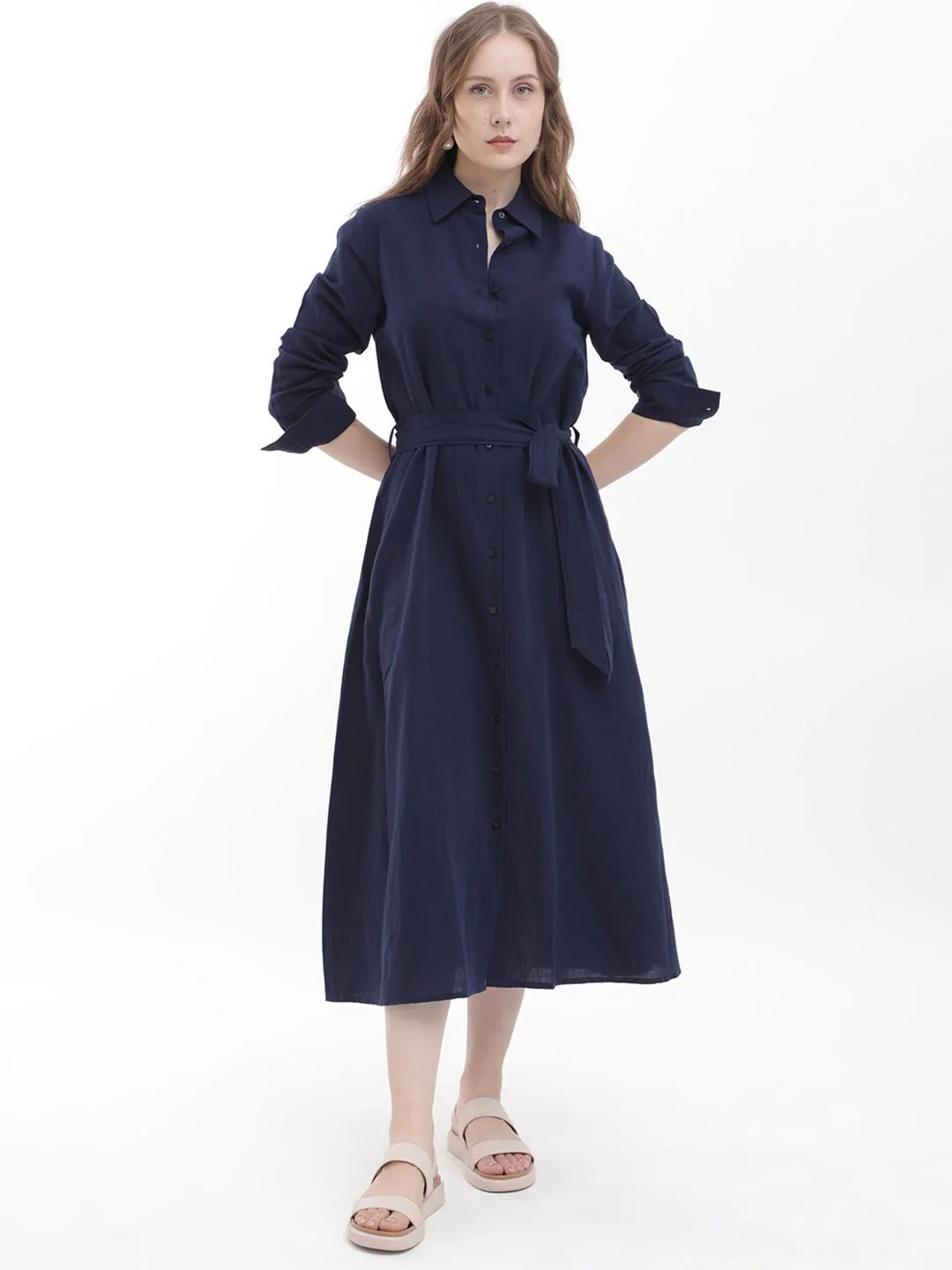 RAREISM Shirt Collar A-Line Midi Dress - Image 7