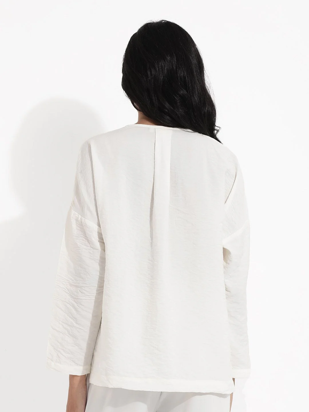 RAREISM Shirt Collar Long Sleeves Semi Sheer Cotton Top - Image 4