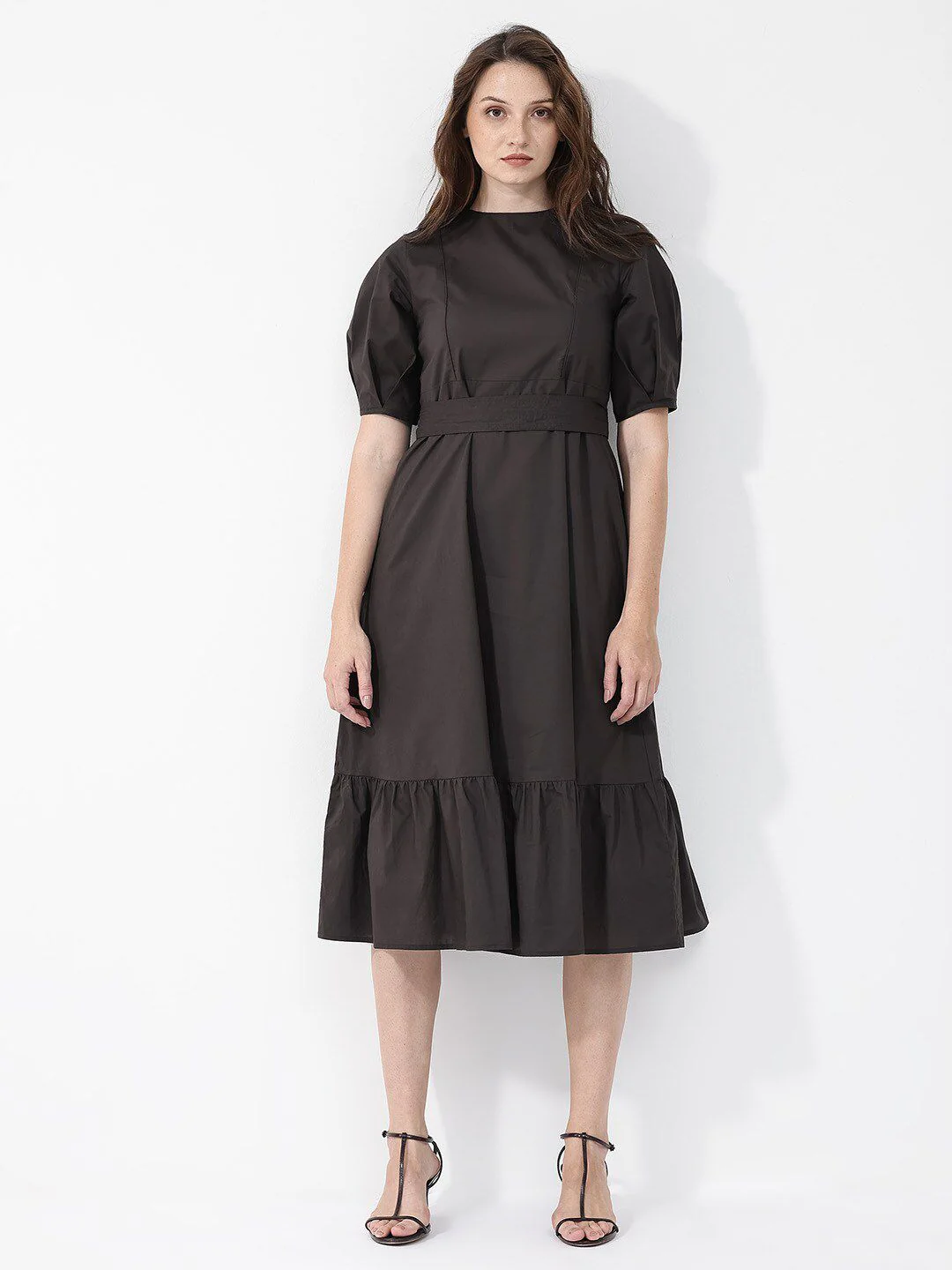 RAREISM Short Sleeves Mandarin Collar Cotton A-Line Midi Dress - Image 6