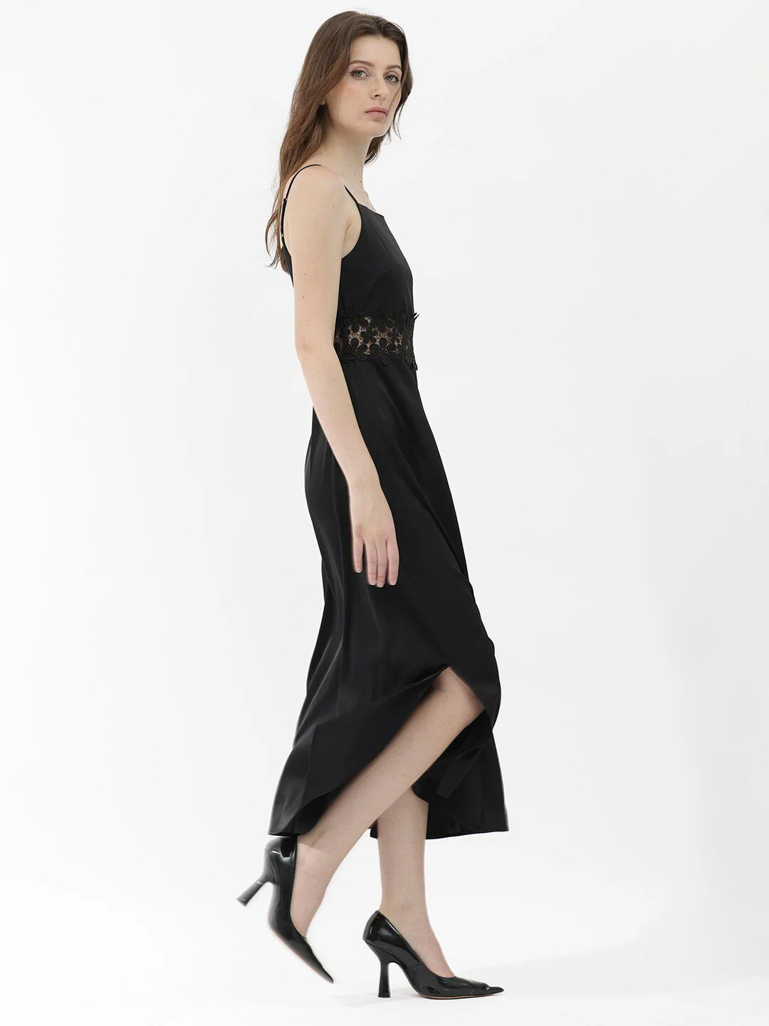 RAREISM Shoulder Straps Lace Inserts Fit & Flare Midi Dress - Image 6