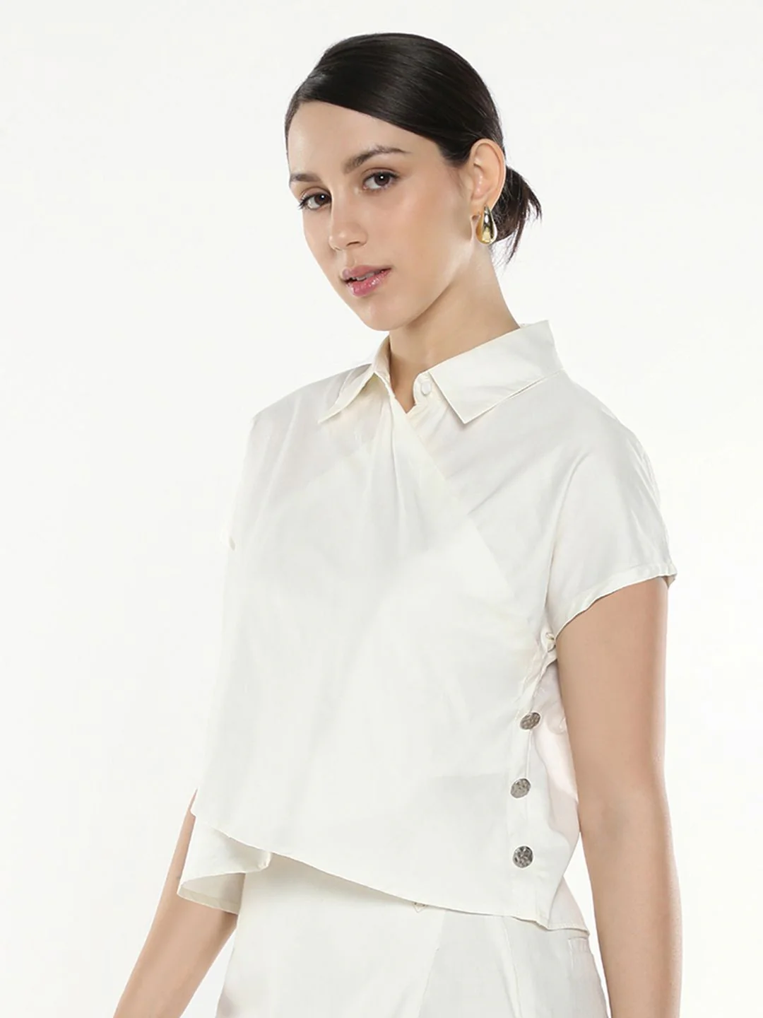 RAREISM Solid Cotton Shirt Collar Top - Image 5