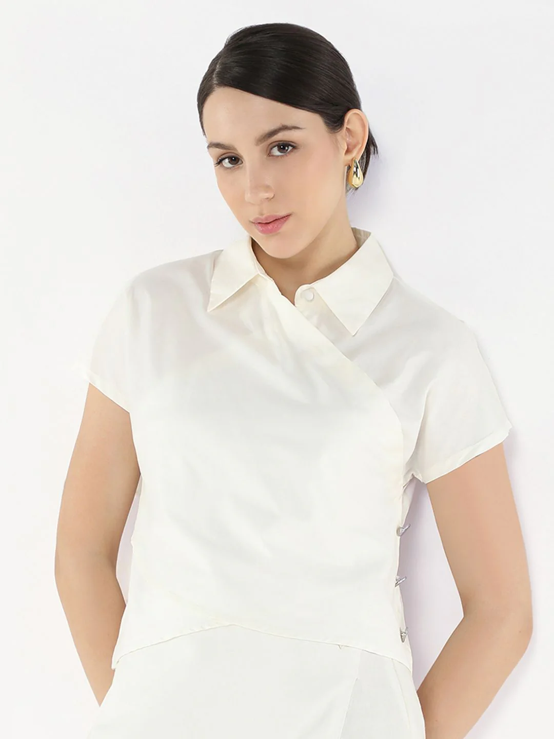 RAREISM Solid Cotton Shirt Collar Top - Image 7