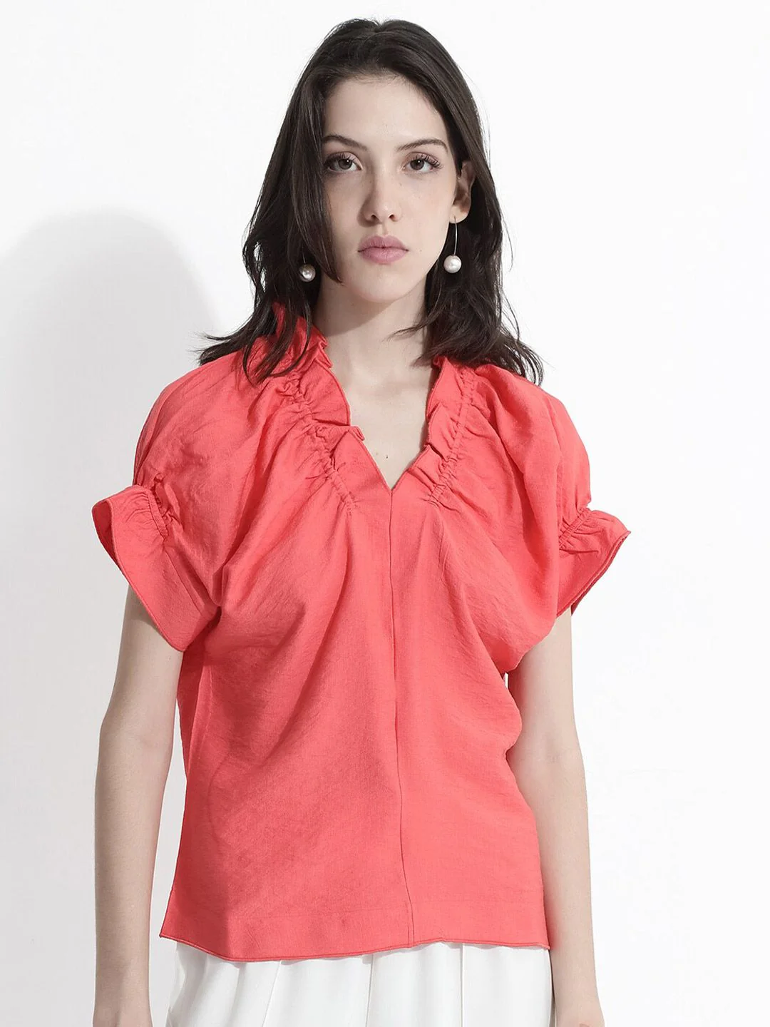 RAREISM Solid V-Neck Extended Sleeves Top