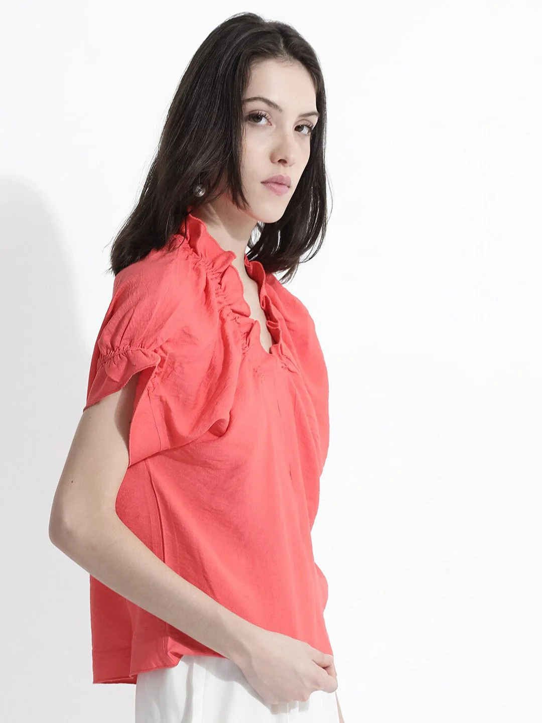 RAREISM Solid V-Neck Extended Sleeves Top - Image 3