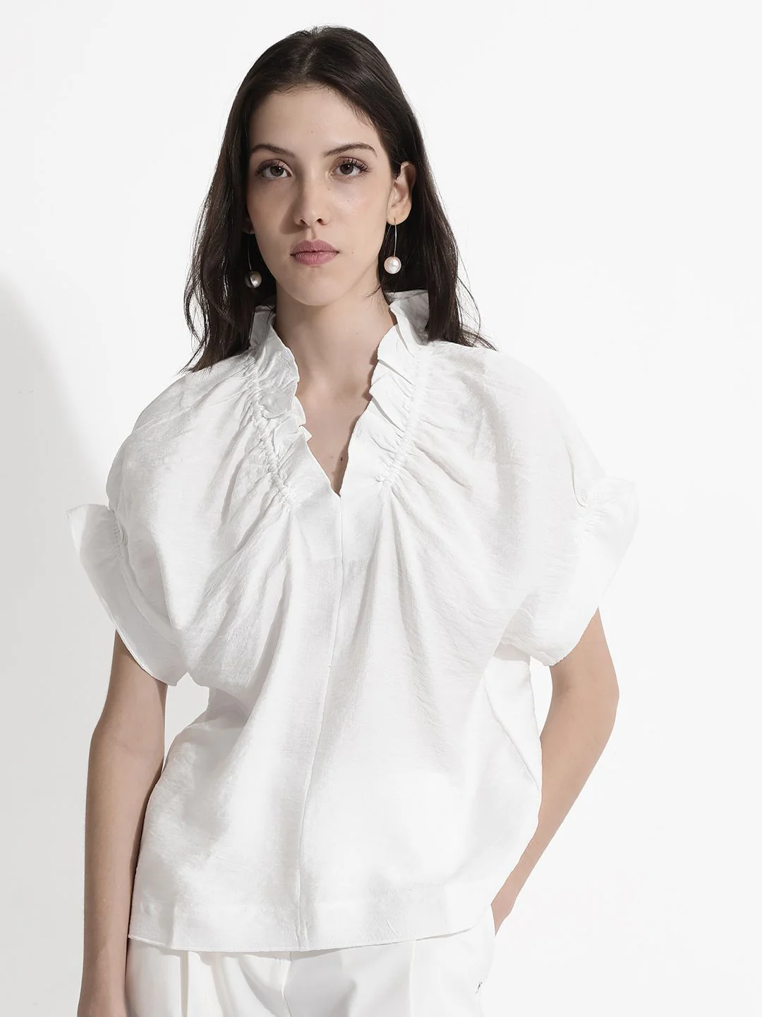RAREISM Solid V-Neck Extended Sleeves Top - Image 7