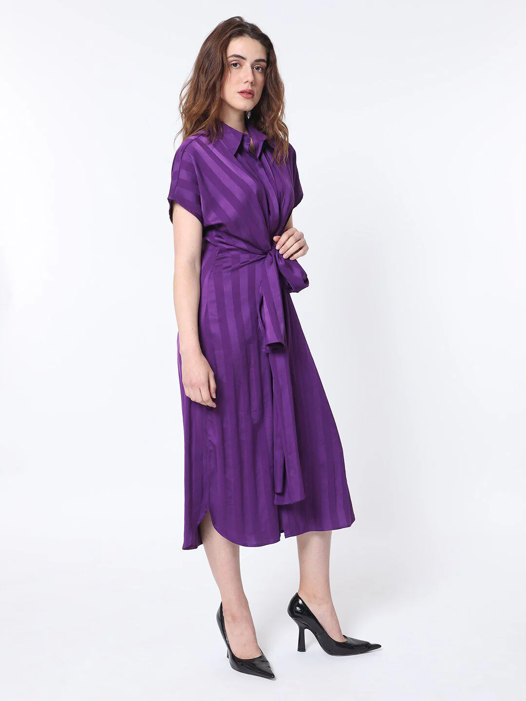 RAREISM Striped A-Line Midi Dress - Image 3