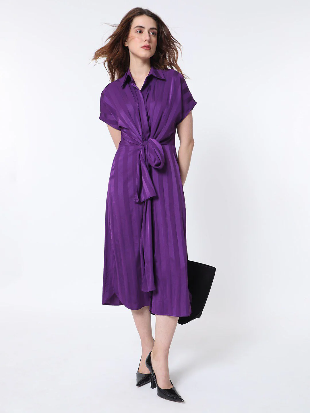 RAREISM Striped A-Line Midi Dress - Image 6