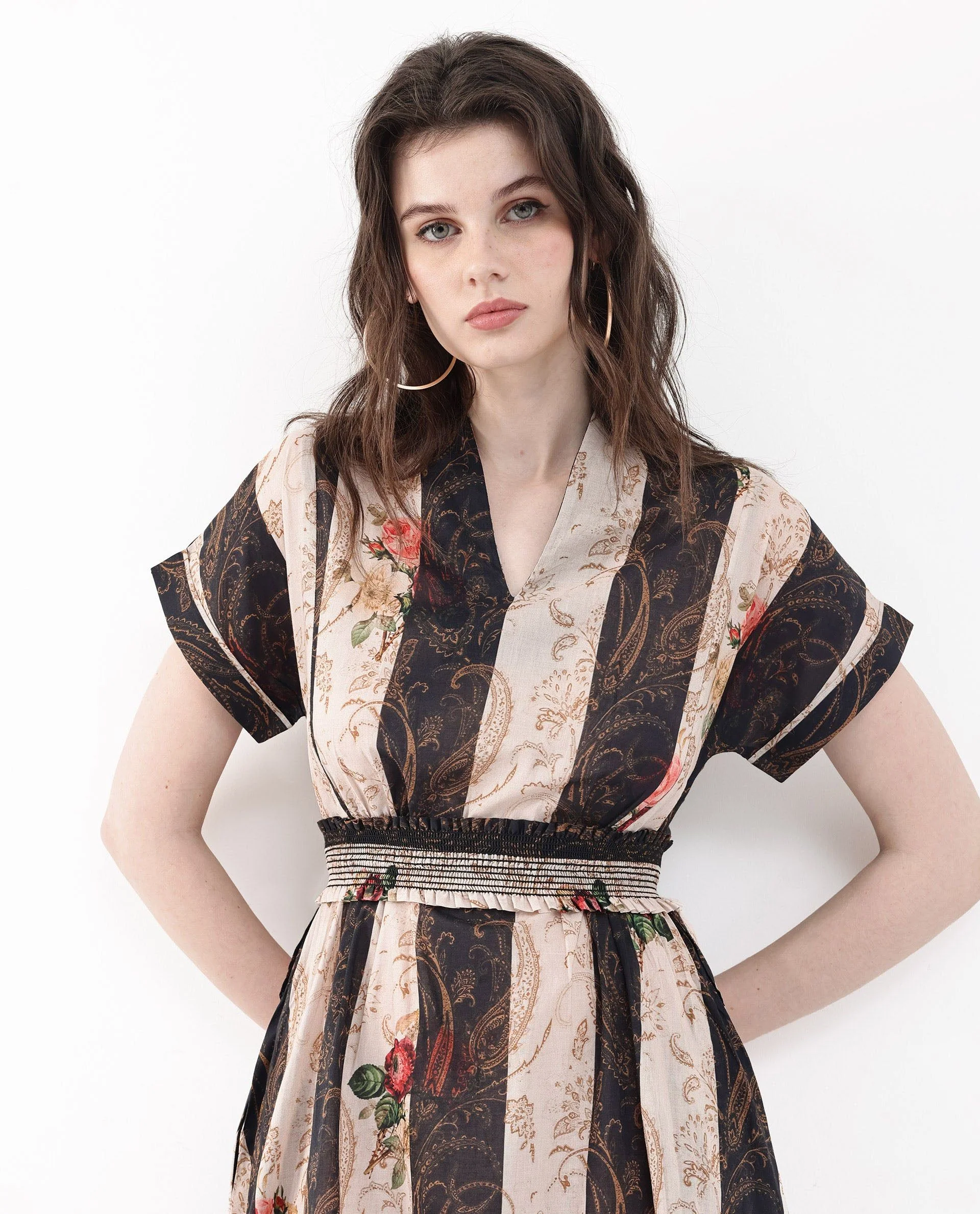 RAREISM Striped A-Line Midi Dress