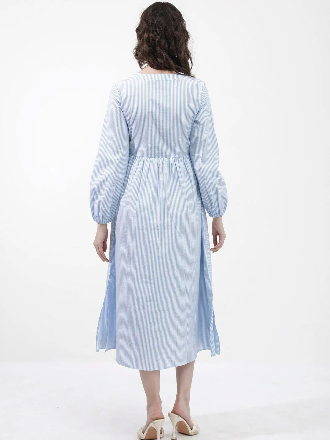 RAREISM Striped Fit & Flare Cotton Midi Dress - Image 5