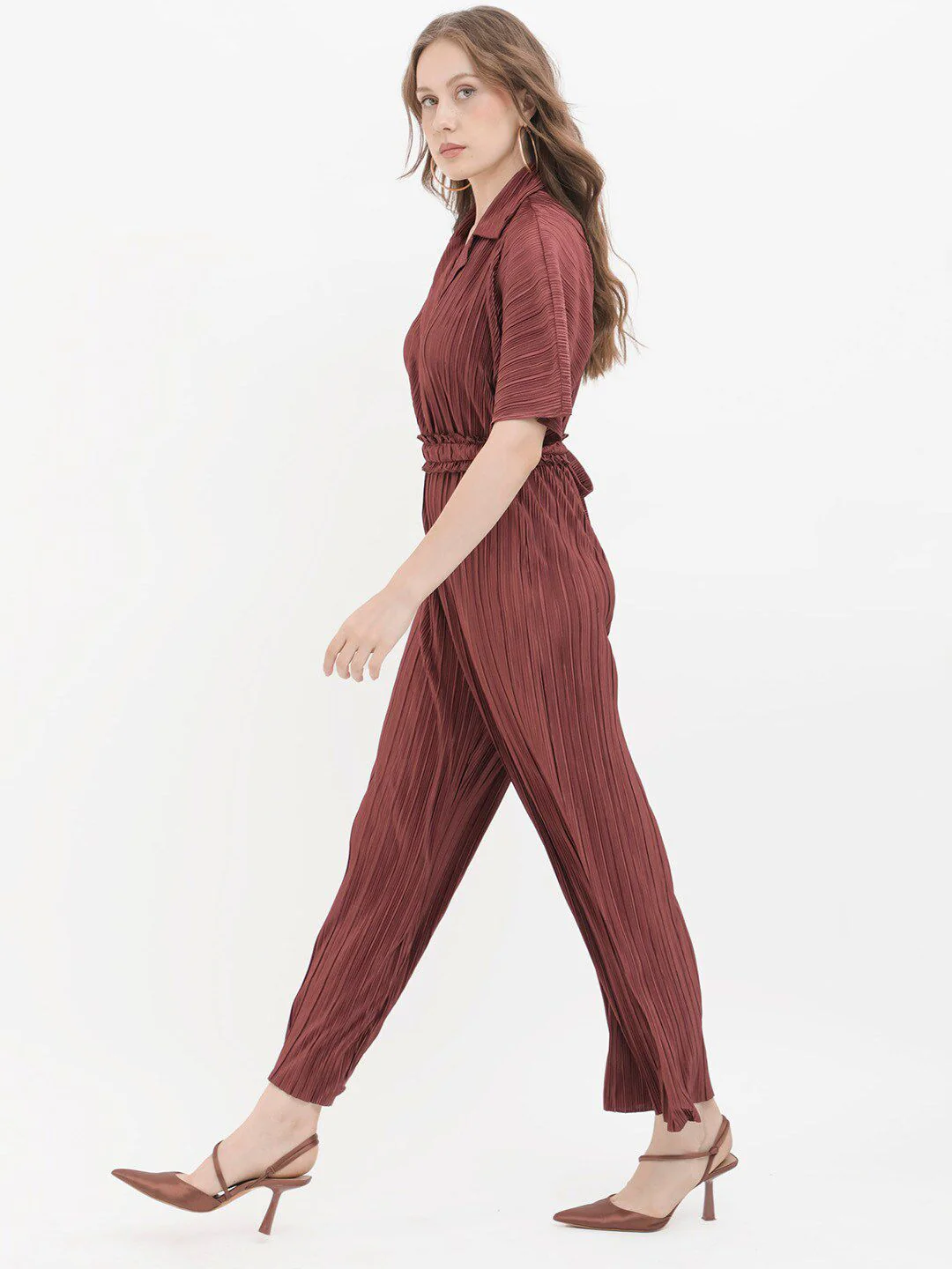 RAREISM Striped Notched Lapel Collar Basic Jumpsuit - Image 3