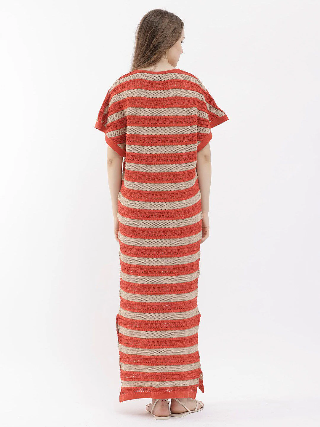 RAREISM Striped V-Neck Short Sleeves Cotton Maxi Dress - Image 6