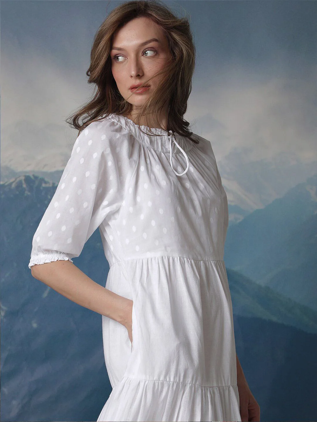 RAREISM Tie-Up Neck A-Line Midi Dress - Image 2