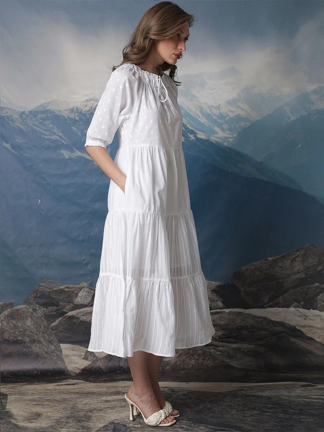 RAREISM Tie-Up Neck A-Line Midi Dress - Image 3