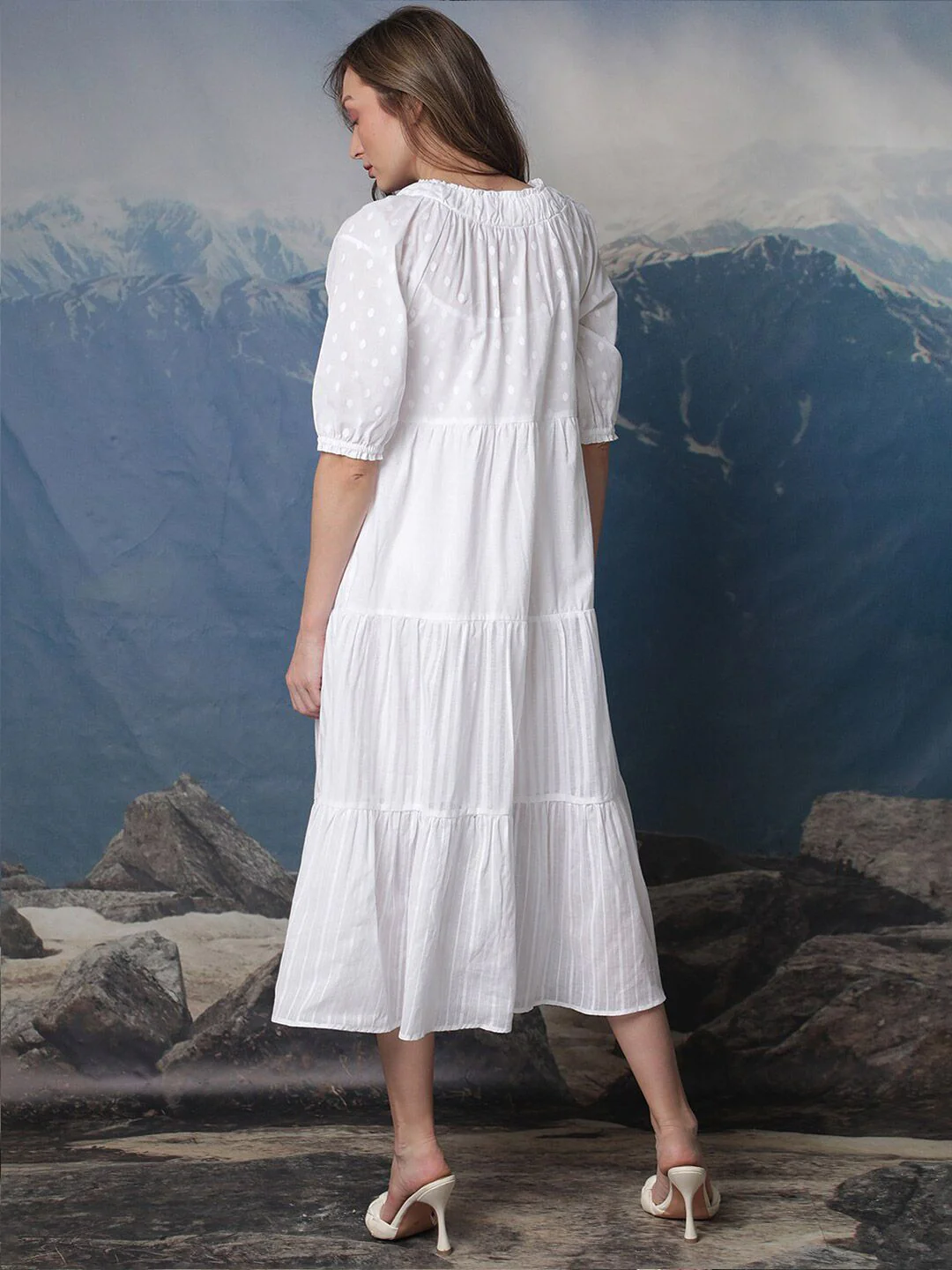 RAREISM Tie-Up Neck A-Line Midi Dress - Image 4