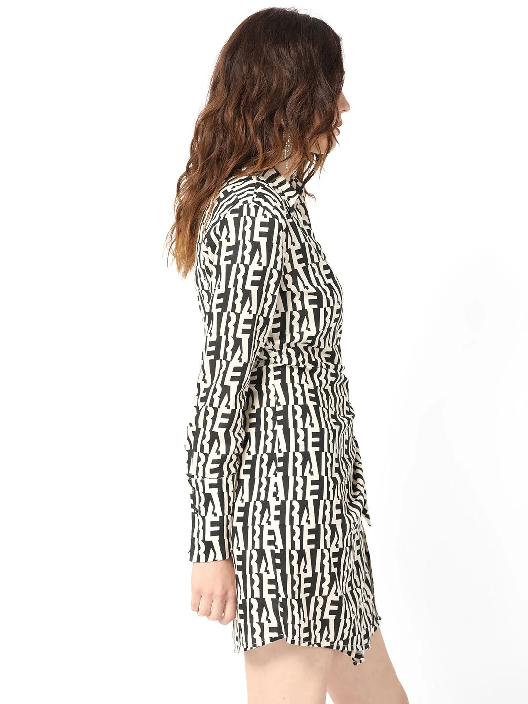 RAREISM Typography Printed Gathered Cotton Shirt Dress - Image 3