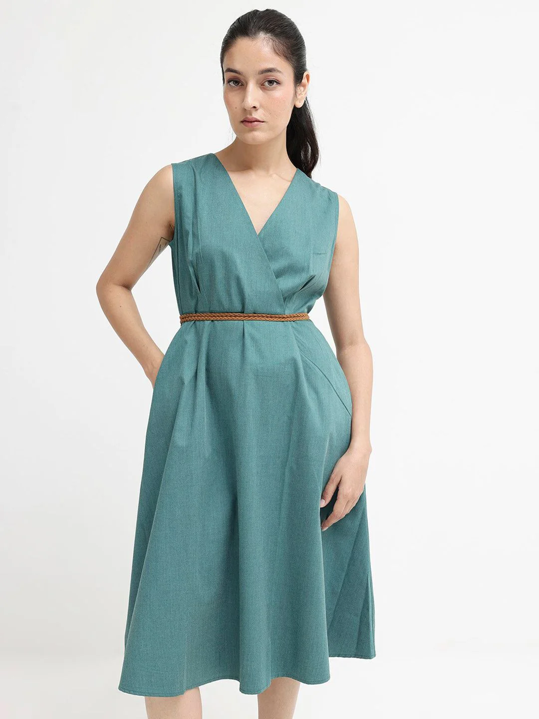 RAREISM V-Neck Cotton A-Line Midi Dress - Image 7