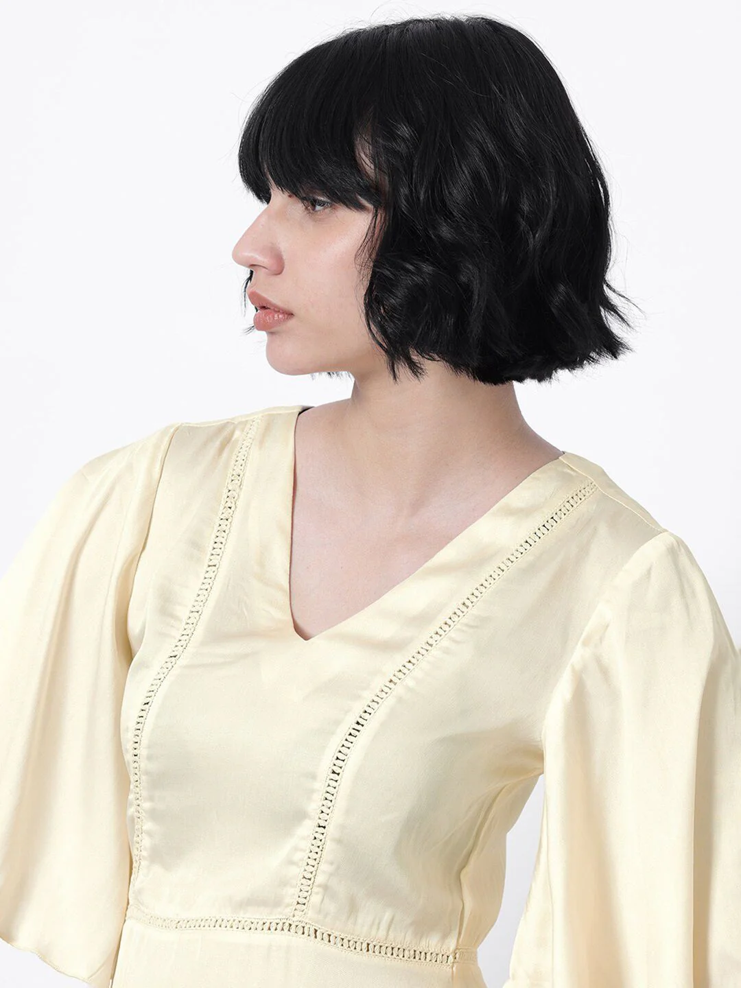 RAREISM V-Neck Flared Sleeves Cotton A-Line Mini Dress - Image 2