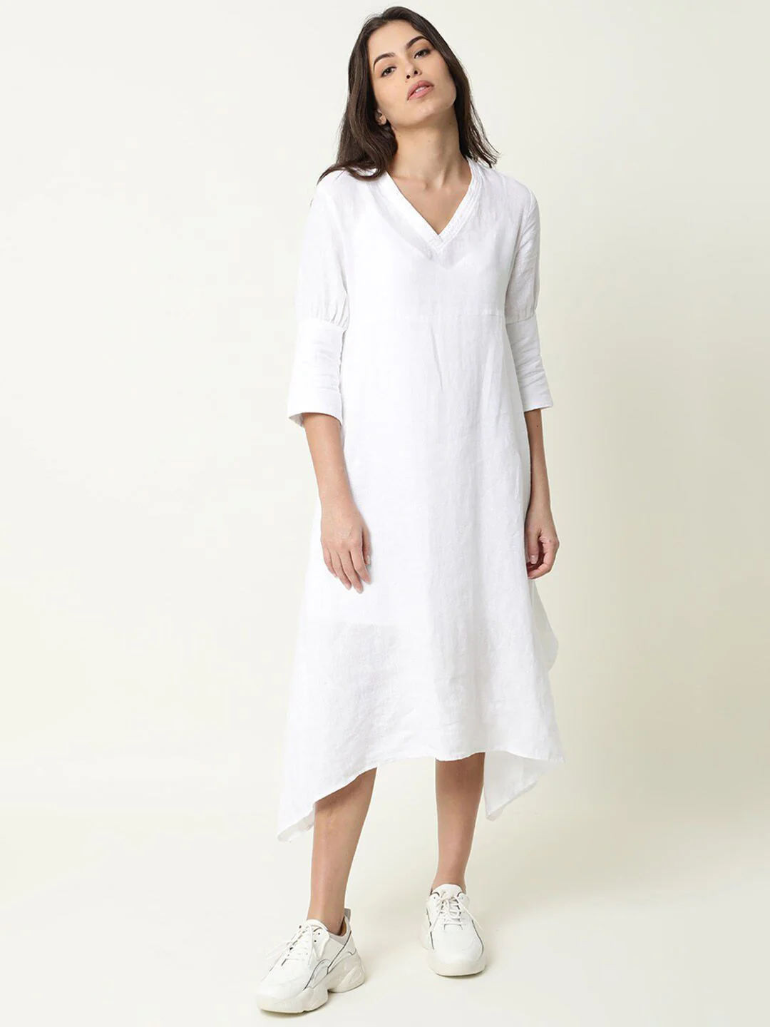 RAREISM White Linen A-Line Dress - Image 2