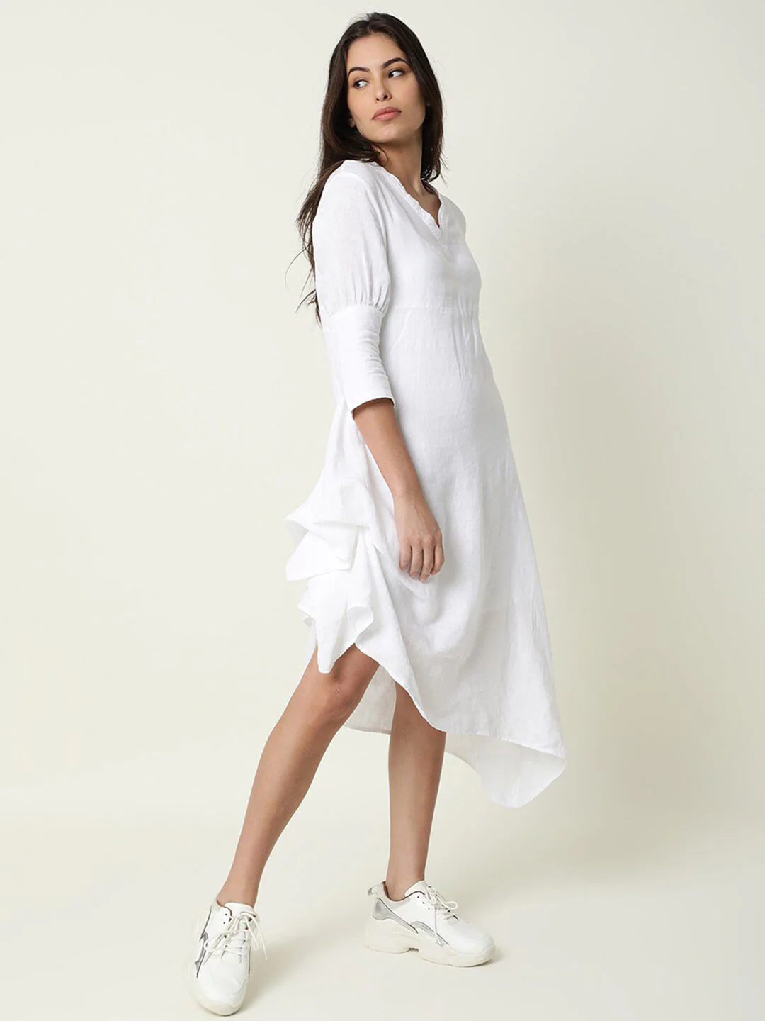 RAREISM White Linen A-Line Dress - Image 4