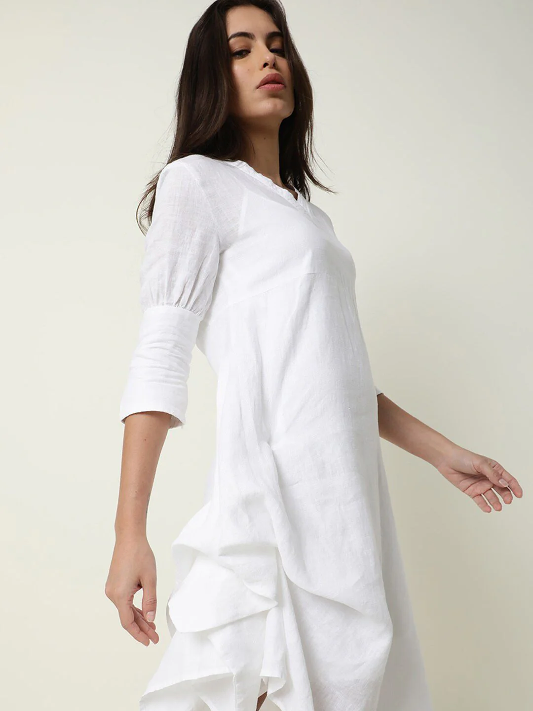 RAREISM White Linen A-Line Dress - Image 7