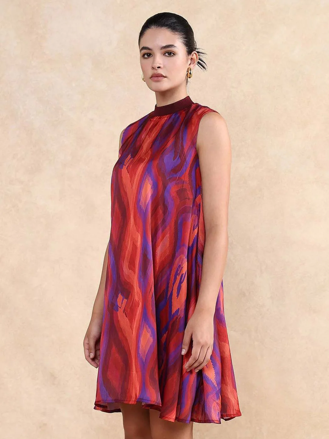 RAREISM Women Abstract Printed Round Neck A-Line Dress - Image 4