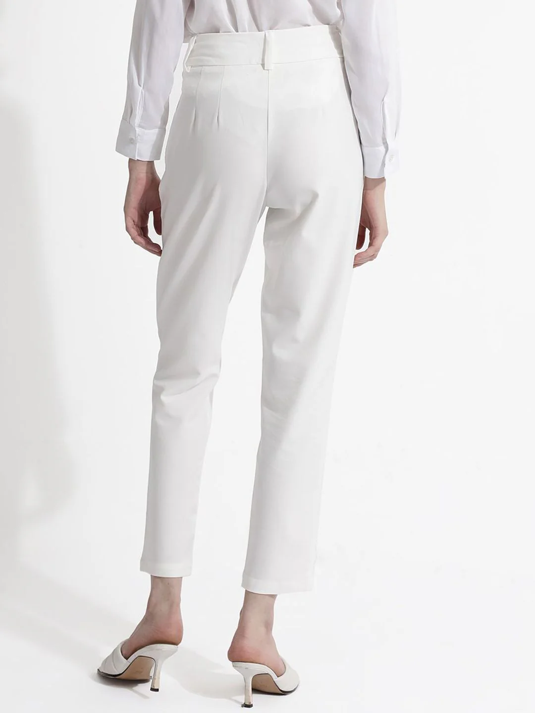 RAREISM Women Comfort Tapered Fit High-Rise Pleated Cotton Peg Formal Trousers - Image 5
