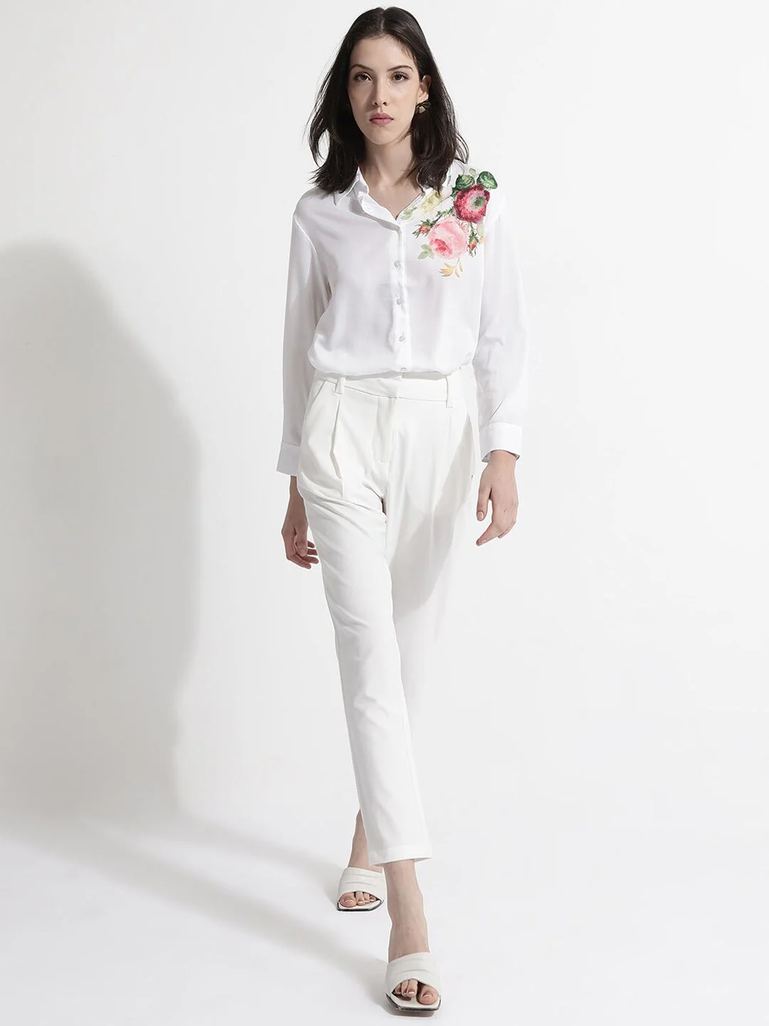 RAREISM Women Comfort Tapered Fit High-Rise Pleated Cotton Peg Formal Trousers - Image 6