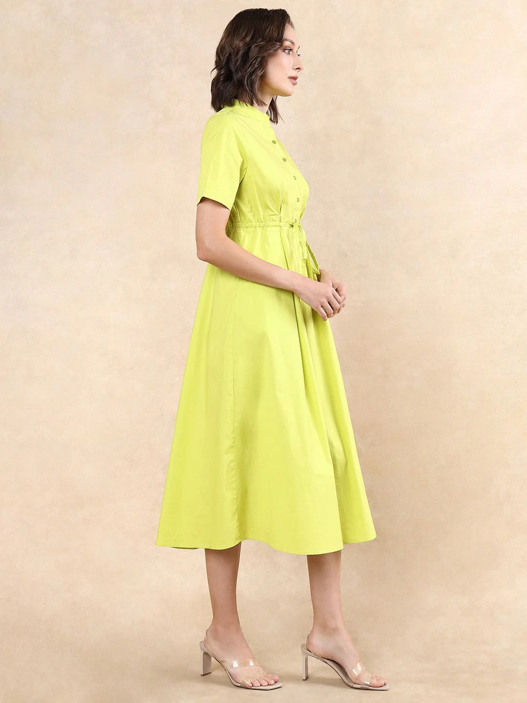 RAREISM Women Cotton Mock Neck Fit & Flare Midi Dress - Image 3