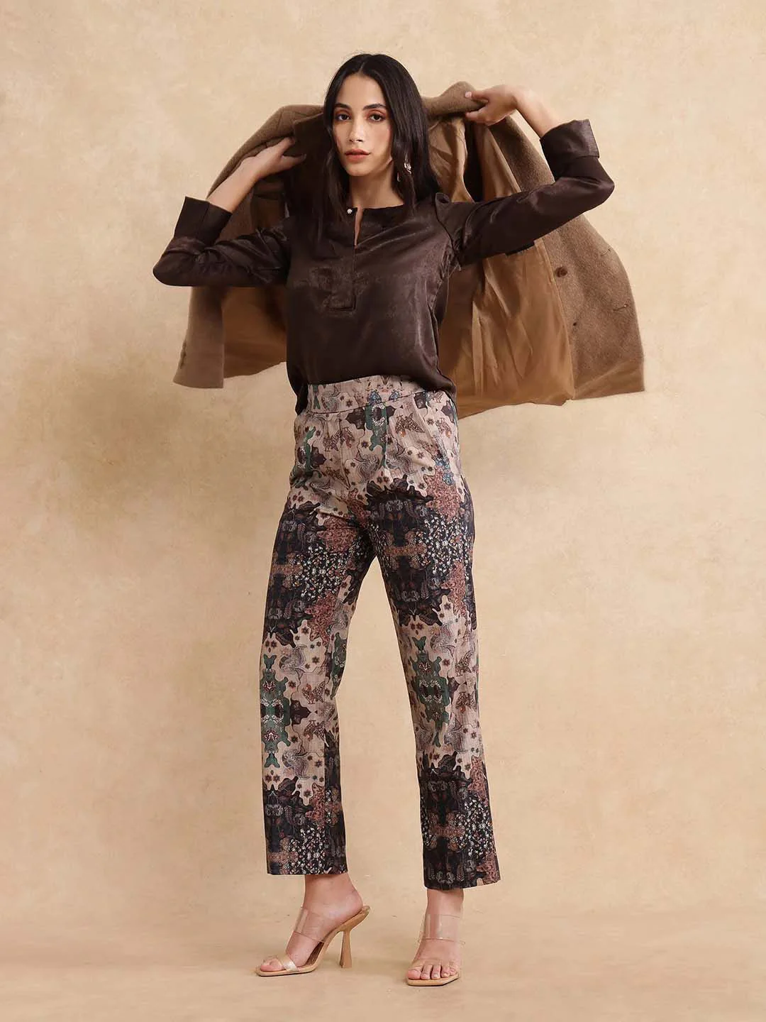 RAREISM Women Cotton Printed Comfort Straight Fit High-Rise Trousers - Image 4
