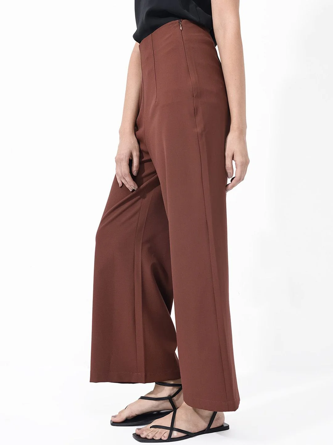 RAREISM Women Flared High-Rise Parallel Cotton Trousers - Image 3