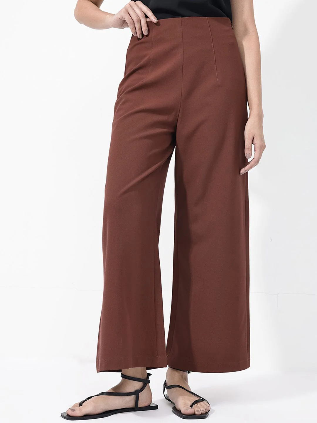 RAREISM Women Flared High-Rise Parallel Cotton Trousers - Image 6