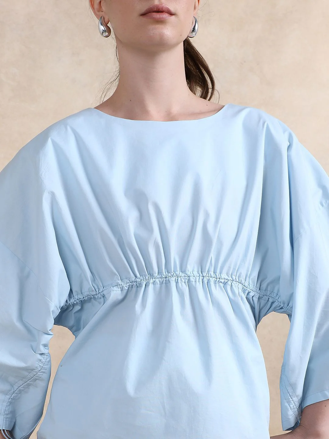 RAREISM Women Flared Sleeves Cotton Cinched Waist Top - Image 2
