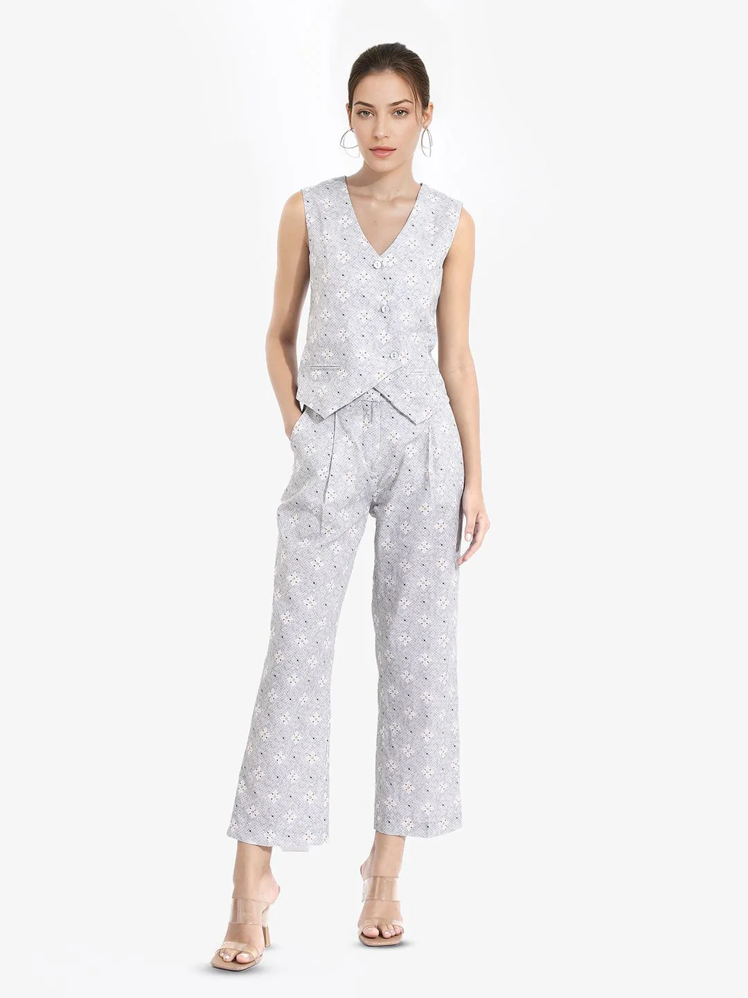RAREISM Women Floral Printed Sleeveless V-Neck Wrap Top - Image 6