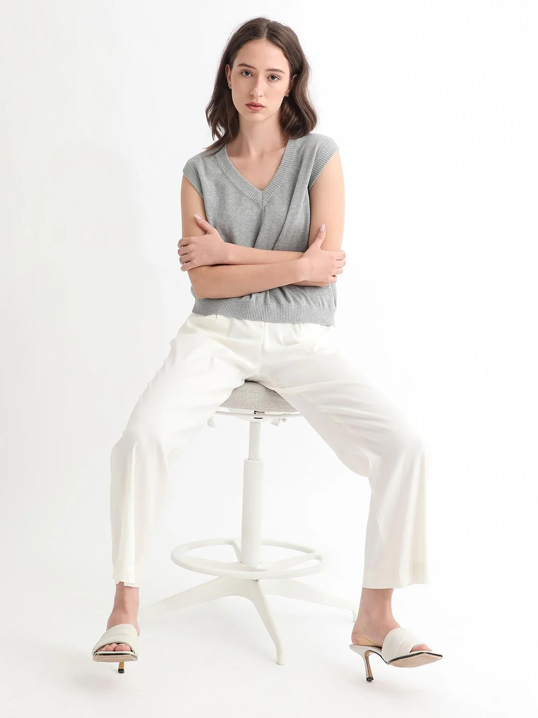 RAREISM Women Grey Cotton Sweater Vest