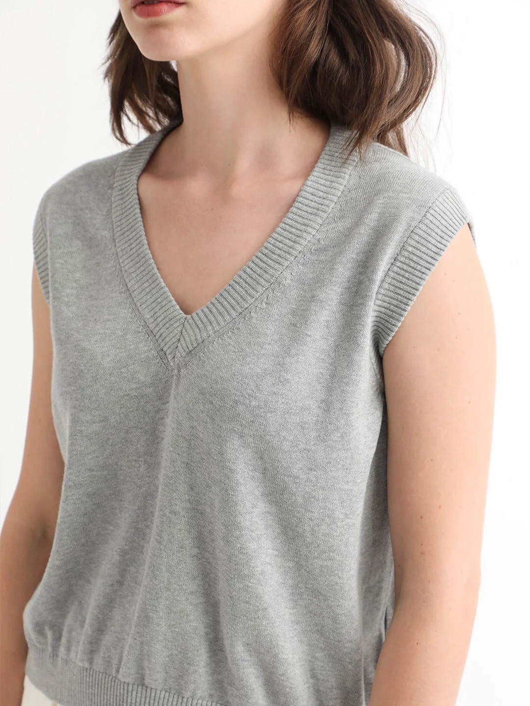 RAREISM Women Grey Cotton Sweater Vest - Image 3
