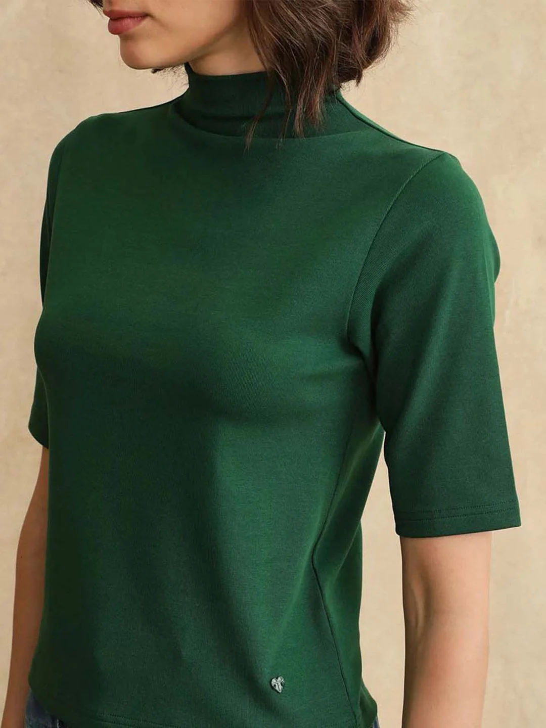 RAREISM Women High Neck Short Sleeves Cotton Top - Image 3