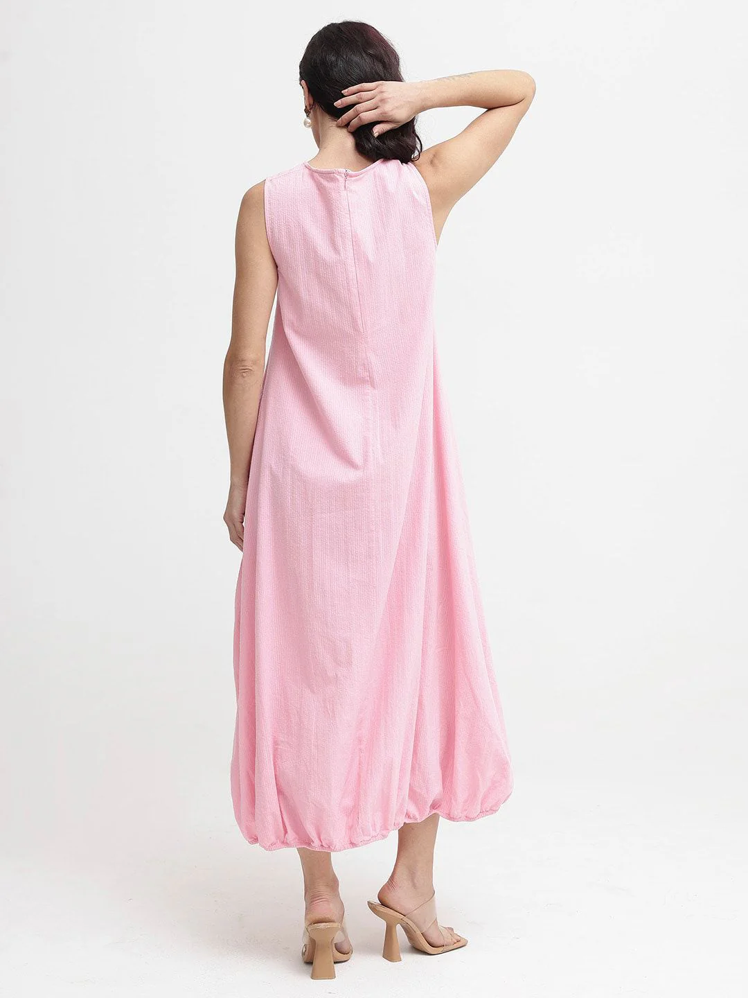 RAREISM Women Round neck Pink Cotton Maxi Dress - Image 4