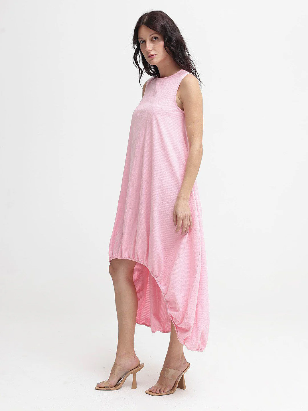 RAREISM Women Round neck Pink Cotton Maxi Dress - Image 5