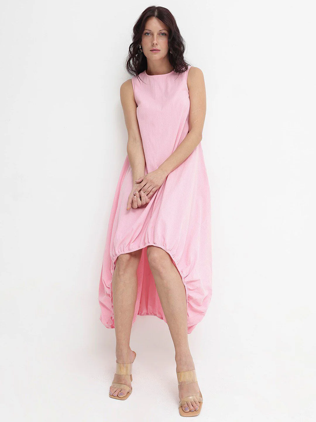 RAREISM Women Round neck Pink Cotton Maxi Dress - Image 6