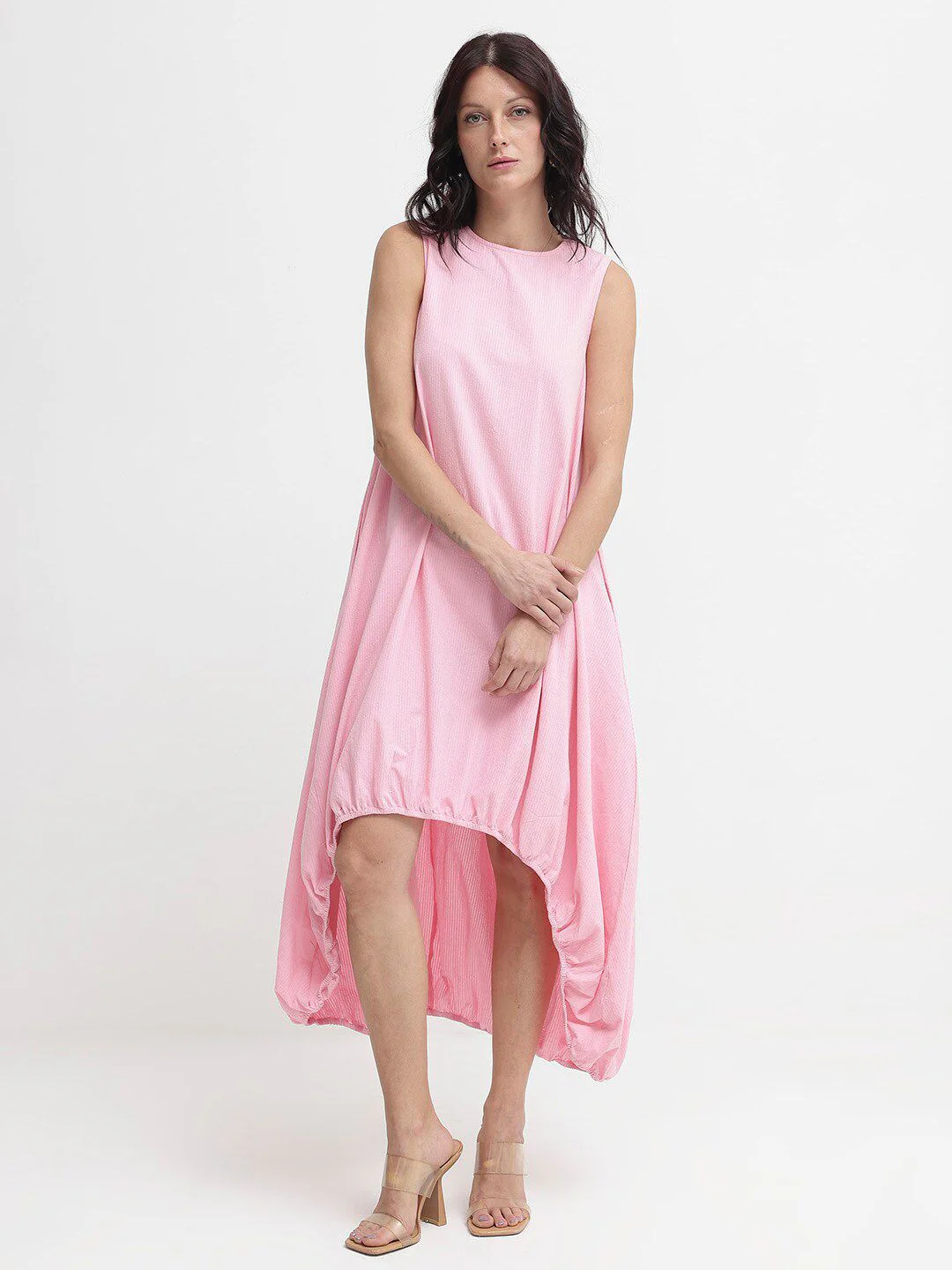 RAREISM Women Round neck Pink Cotton Maxi Dress - Image 7