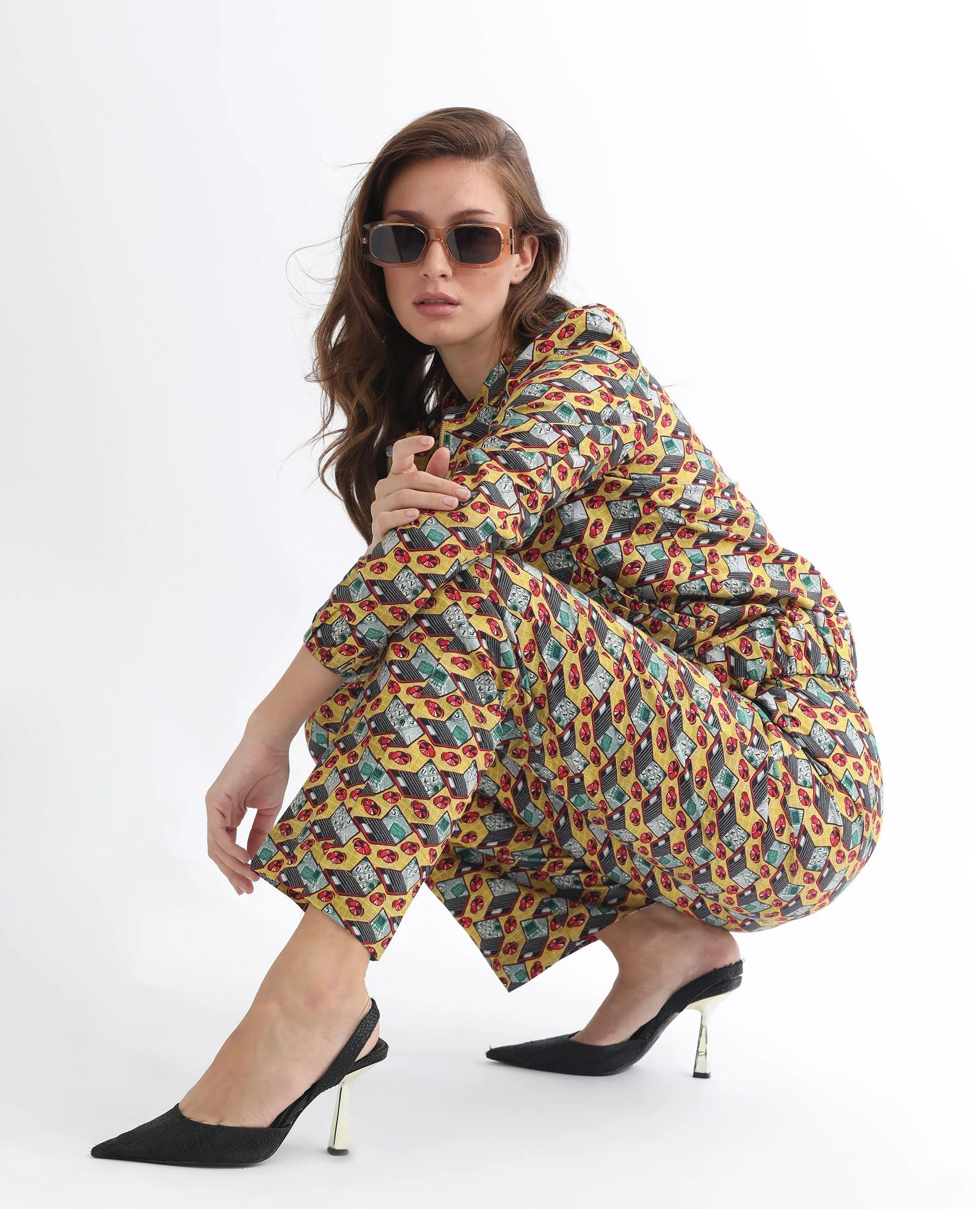 RAREISM Women Slim Fit Conversational Printed High-Rise Cotton Regular Trousers