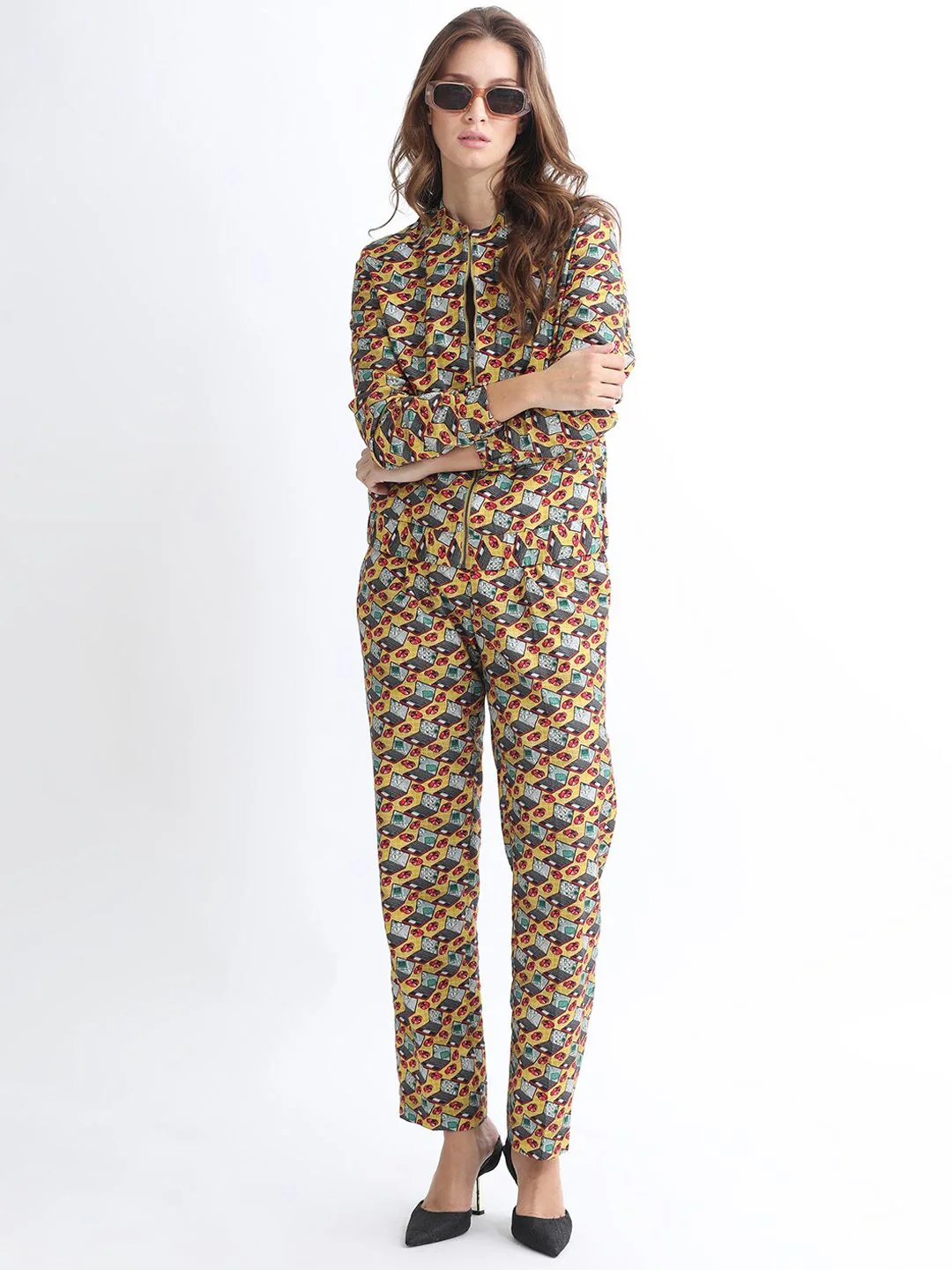 RAREISM Women Slim Fit Conversational Printed High-Rise Cotton Regular Trousers - Image 7