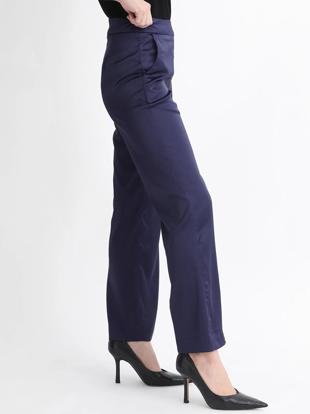 RAREISM Women Slim Fit High-Rise Plain Satin Parallel Trousers - Image 2
