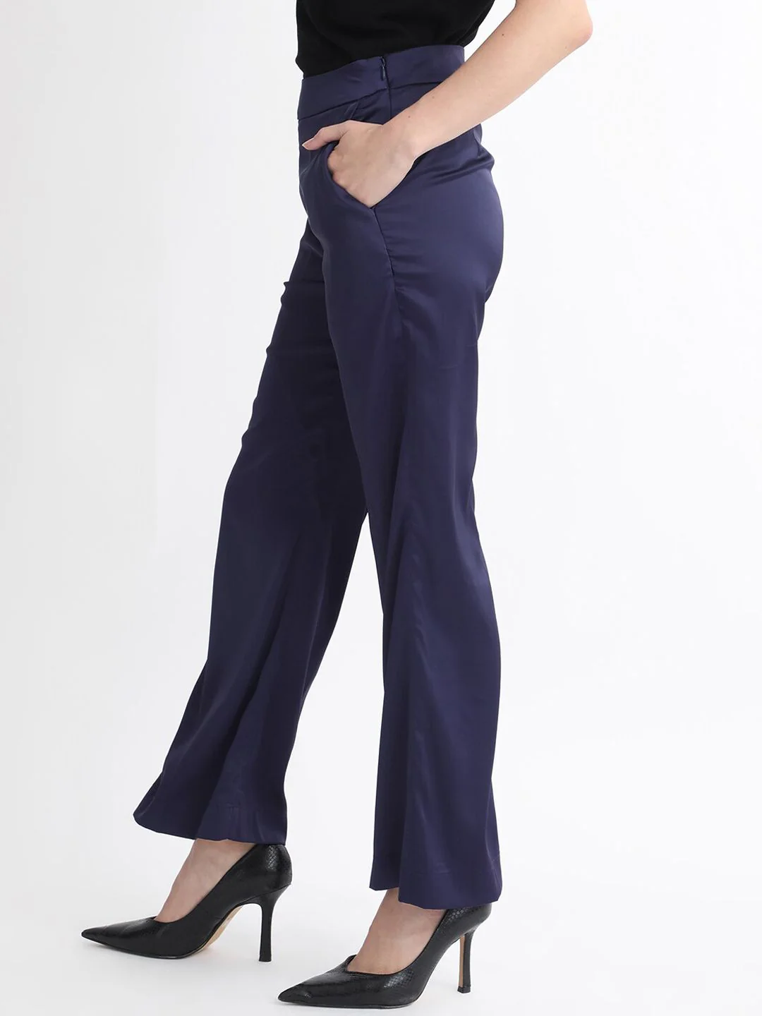 RAREISM Women Slim Fit High-Rise Plain Satin Parallel Trousers - Image 3